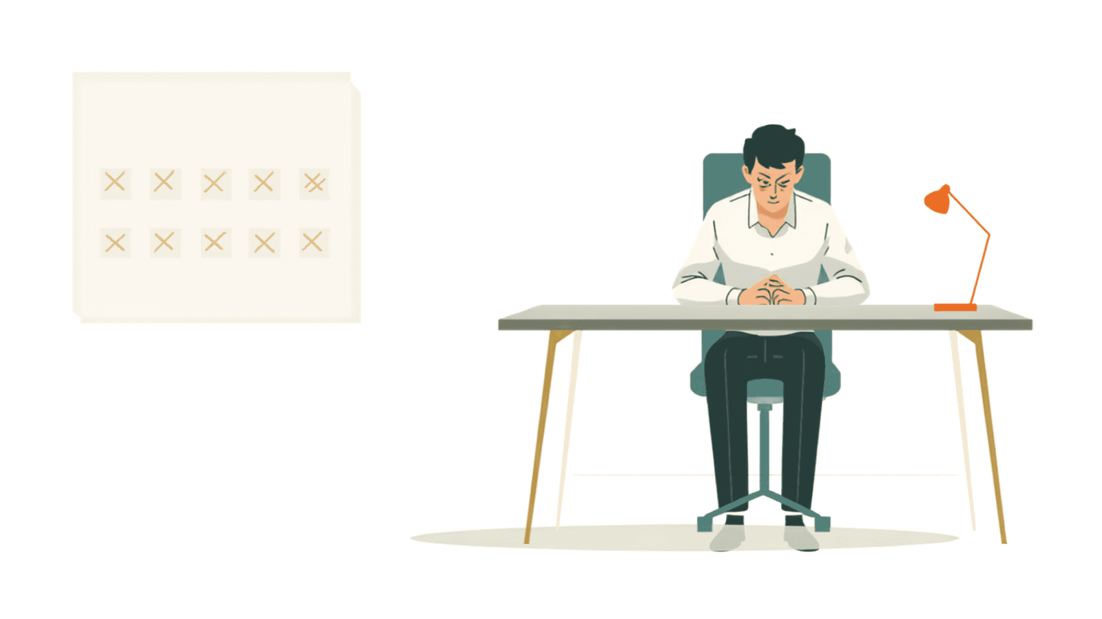 Person waiting at a desk while calendar days are crossed out